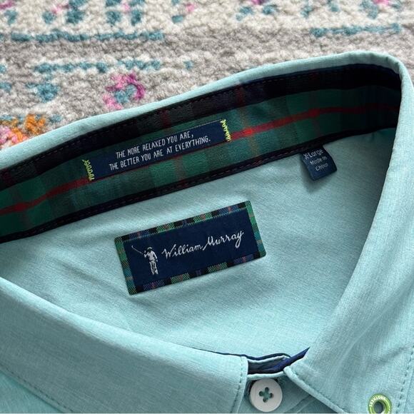 William Murray Teal Light Mint Long Sleeve Button Down Golf Shirt Men’s Size XL - Picture 7 of 8